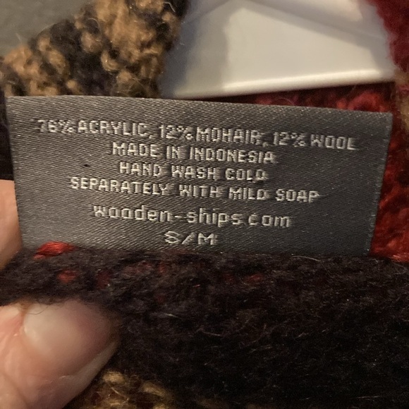 Wooden Ships  s/ med sized light weight striped red, black and tan sweater GUC - Picture 3 of 3